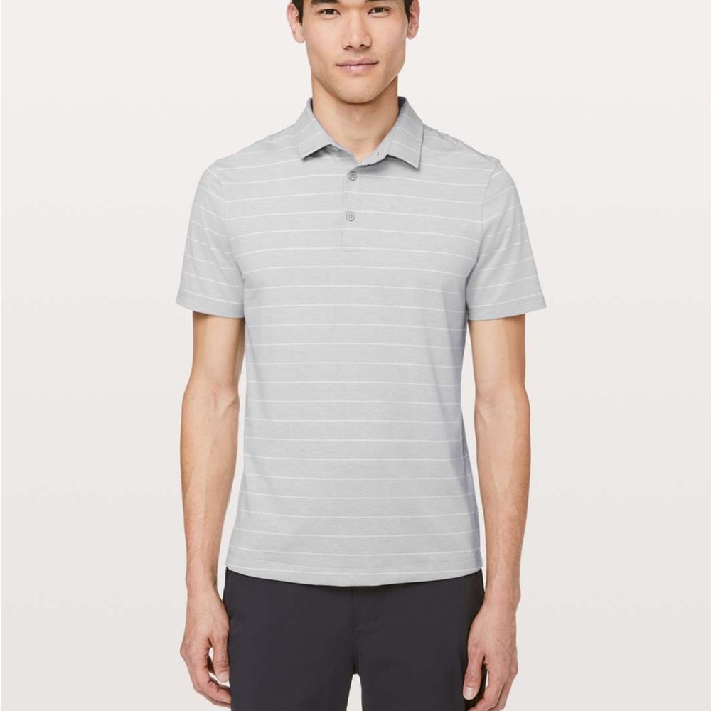 Lululemon Evolution Polo Gray/white stripe size M